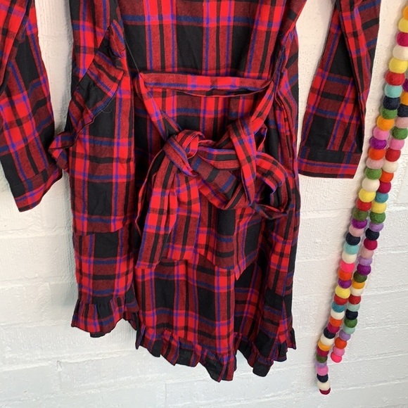 Maje Plaid Jacquard Wrap Red Asymmetrical Long Sleeve Dress L - Picture 12 of 14